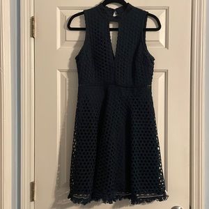 Aqua Navy Crochet Keyhole Dress
